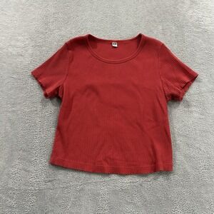 Uniqlo Tshirt Women XL Red Ribbed Minimal Cotton Casual Minimalistic